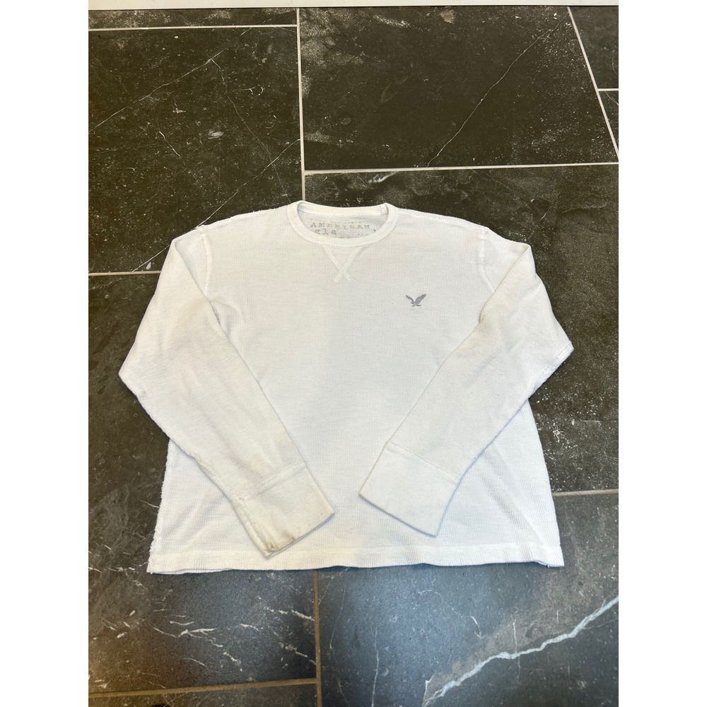 American Eagle Vintage Waffle Knit Thermal Shirt Mens Large White Long Sleeve